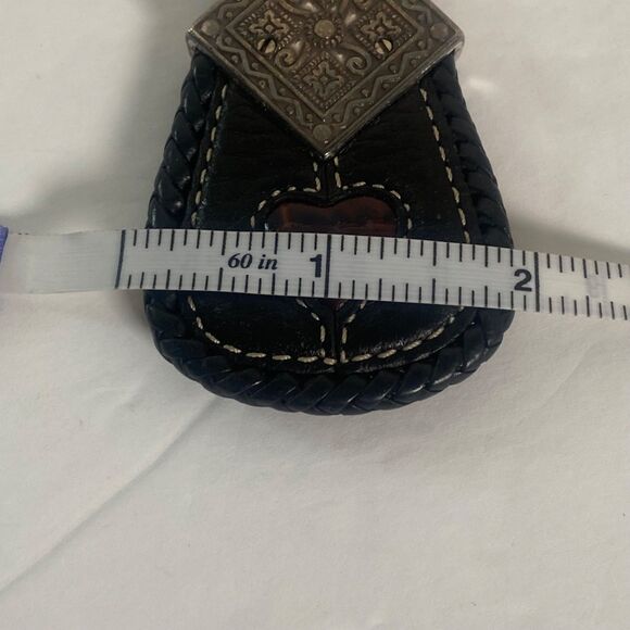 Brighton Leather Key Fob Black Brown Heart Silver Tone Vintage Style - Picture 6 of 7